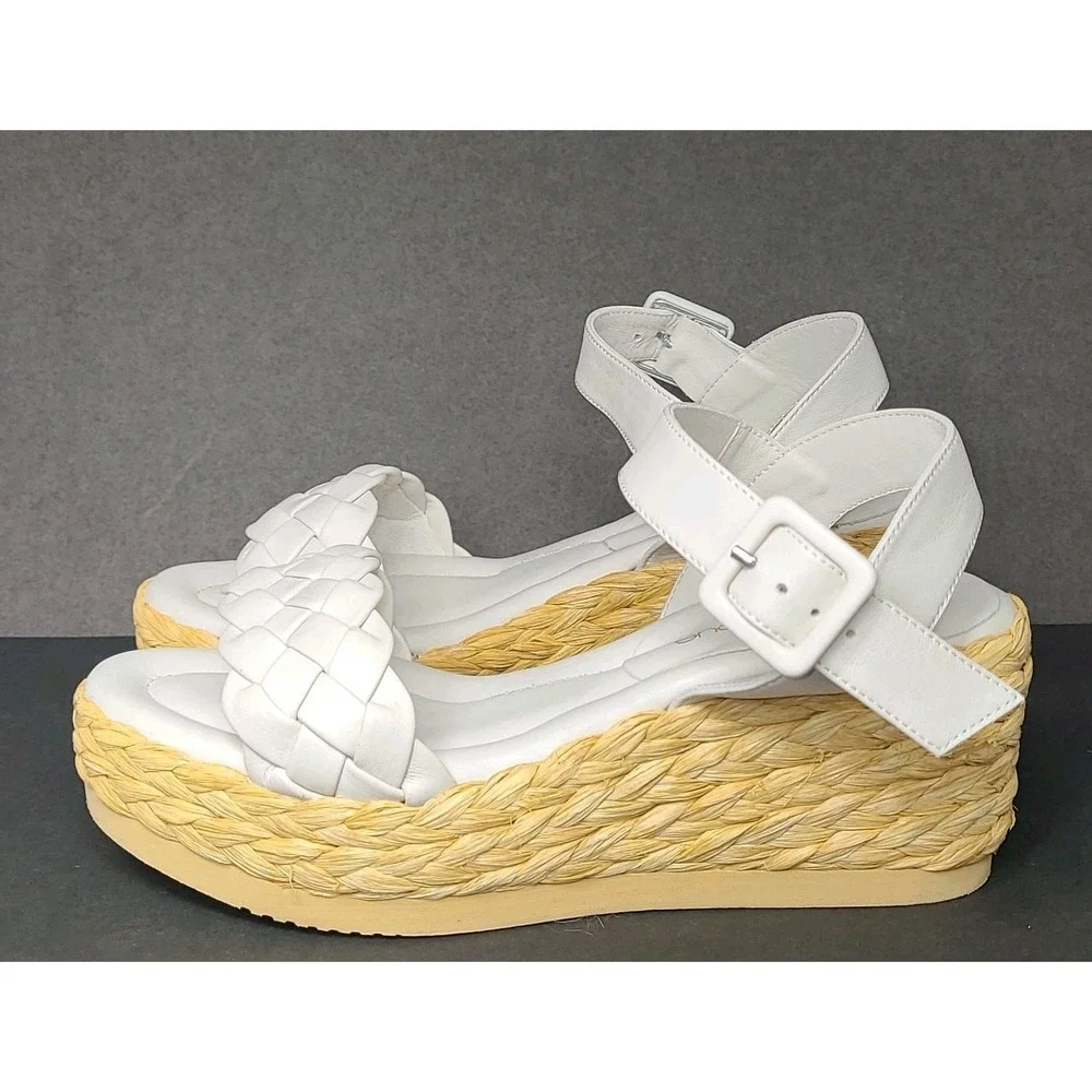 André Assous White Woven Platform Espadrille Sandals Sz 5.5 Made Italy $329